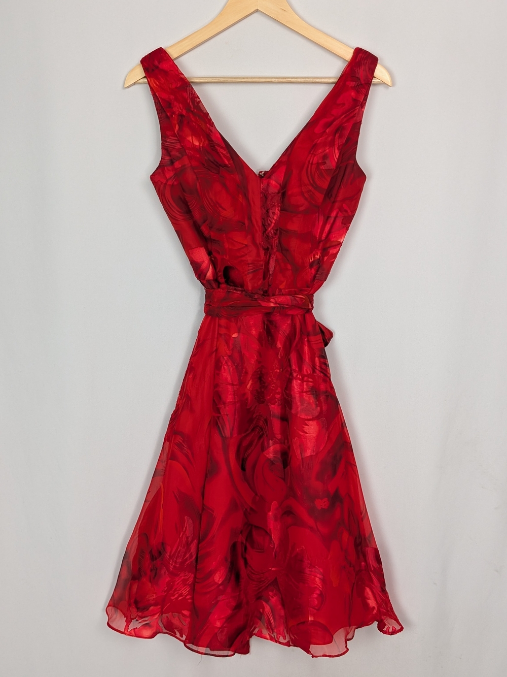 Vintage Cache Red Burnout Velvet Silk Blend Cocktail Dress